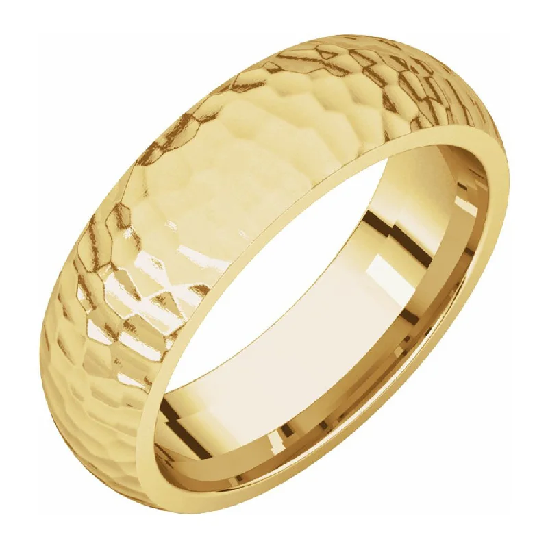 Ladies rings floral designs-6mm 14K Yellow Gold Hammered Half Round Comfort Fit Band