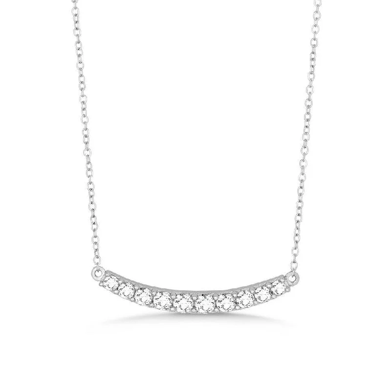 Ladies necklaces stylish trends-Sterling Silver Slightly Curved CZ Bar Necklace