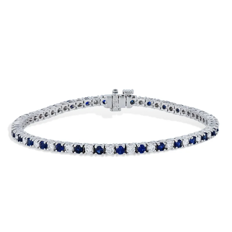 Ladies bracelets timeless classics-Royal Blue Sapphire and Diamond White Gold Tennis Bracelet