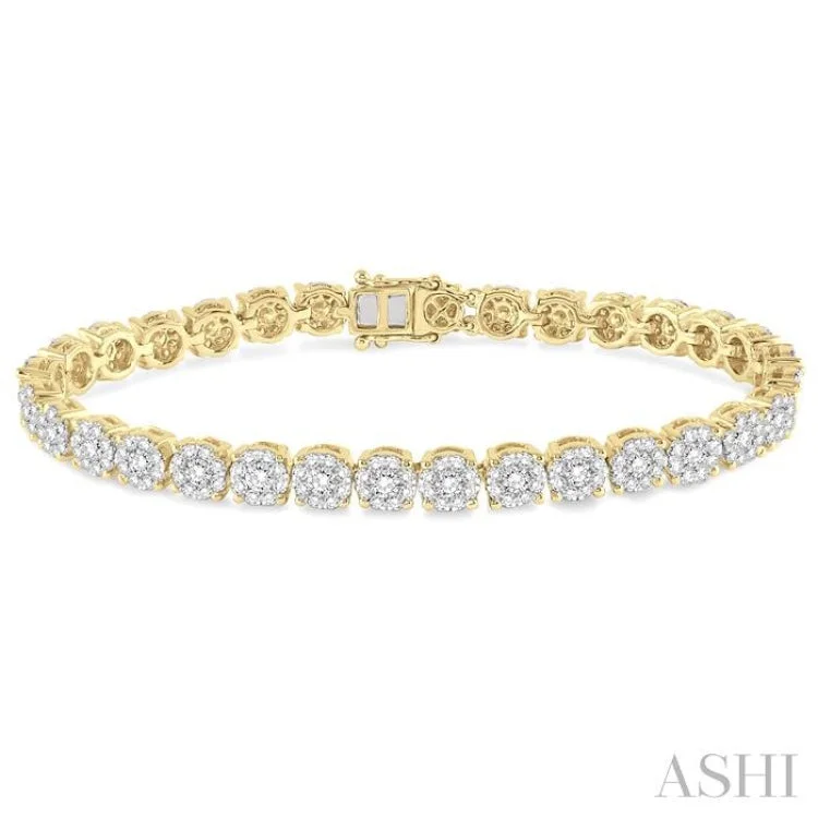 Ladies bracelets edgy styles-5 Ctw Round Cut Diamond Lovebright Bracelet in 14K Yellow and White Gold