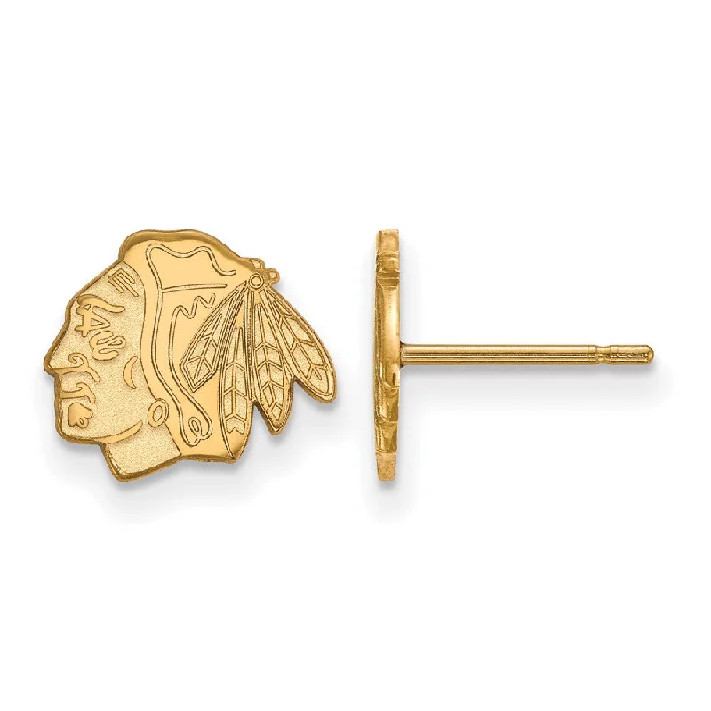 Ladies earrings bold chandeliers-SS 14k Yellow Gold Plated NHL Chicago Blackhawks XS Post Earrings