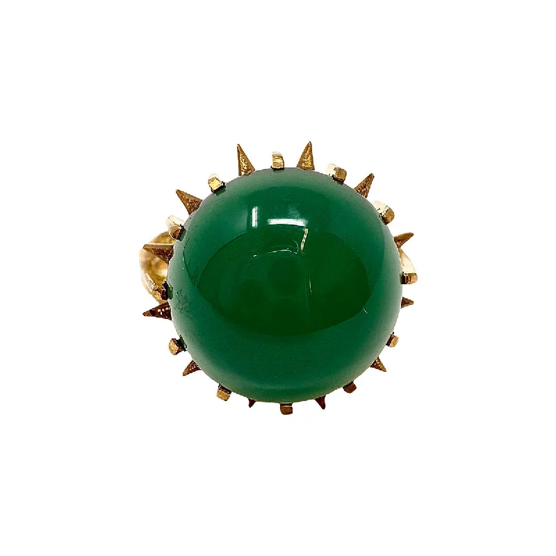 Ladies rings middle finger-18K Gold Ring with Green Cabochon