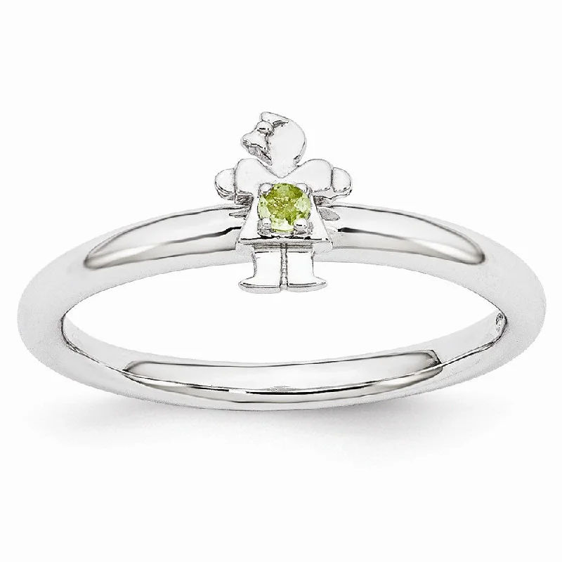 Ladies rings Asian-inspired-Rhodium Plated Sterling Silver Stackable Peridot 7mm Girl Ring