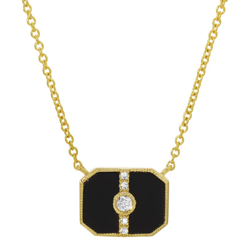 Ladies necklaces diamond drops-DYLAN ONYX RECTANGLE NECKLACE