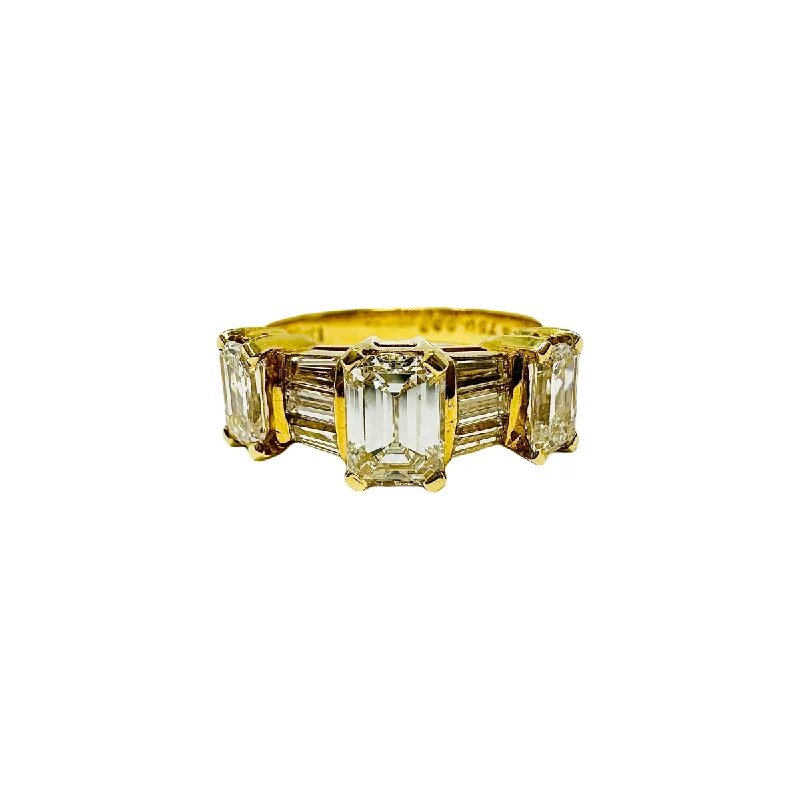 Ladies rings e-commerce sites-NOVA 18K Gold 3 Stone Ring with Emerald Cut and Baguette Diamonds