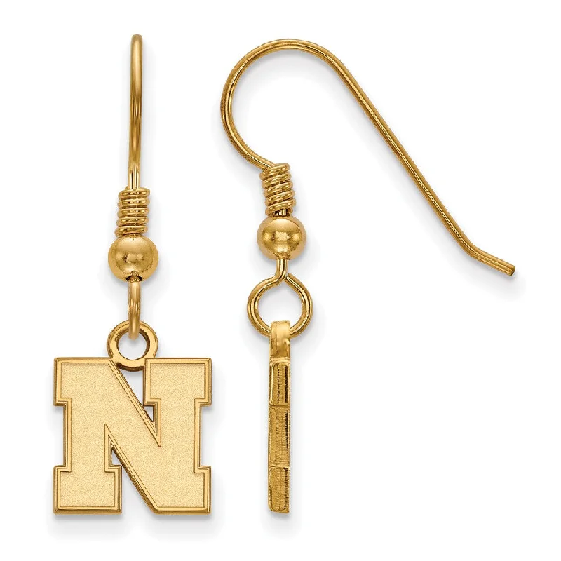 Ladies earrings age styles-14k Gold Plated Silver University of Nebraska XS Tiny Earrings Dangle