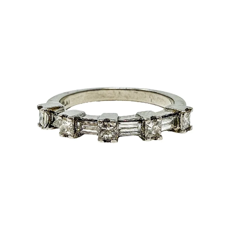 Ladies rings bohemian charm-18K White Gold Ring with Prong Set and Baguette Diamonds