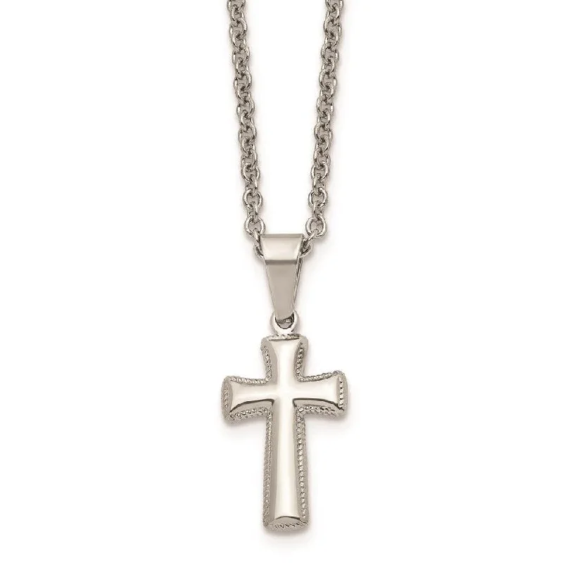 Ladies necklaces milestone picks-Stainless Steel Polished Small Cushion Cross Necklace