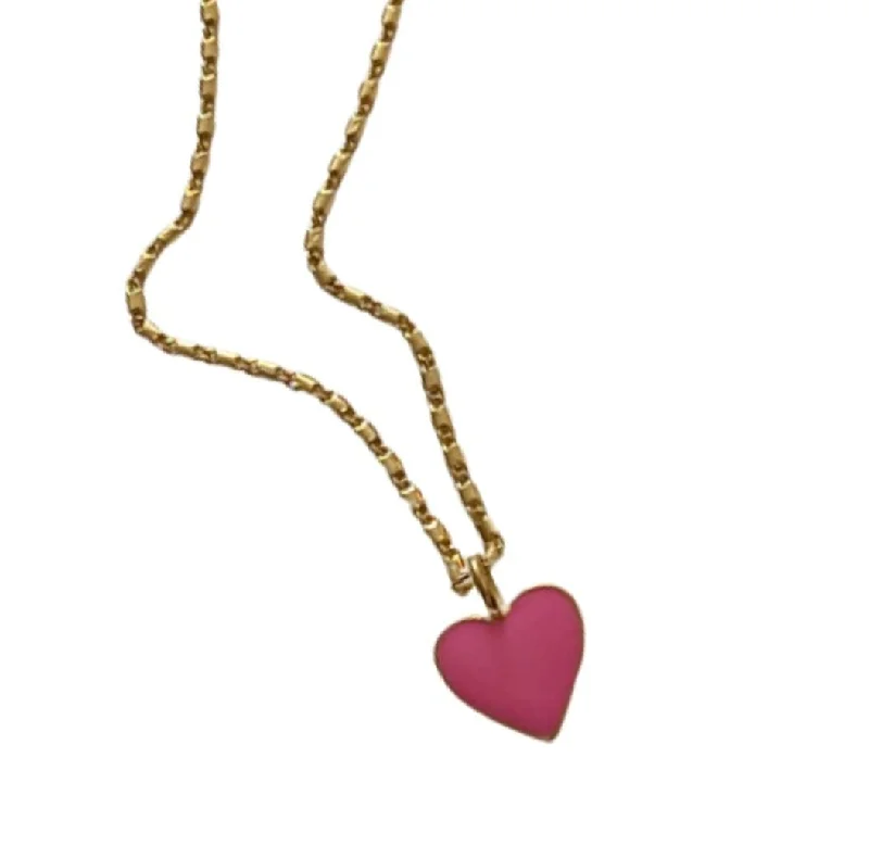 Ladies necklaces multi-layer-Pink Enamel Heart Charm Necklace