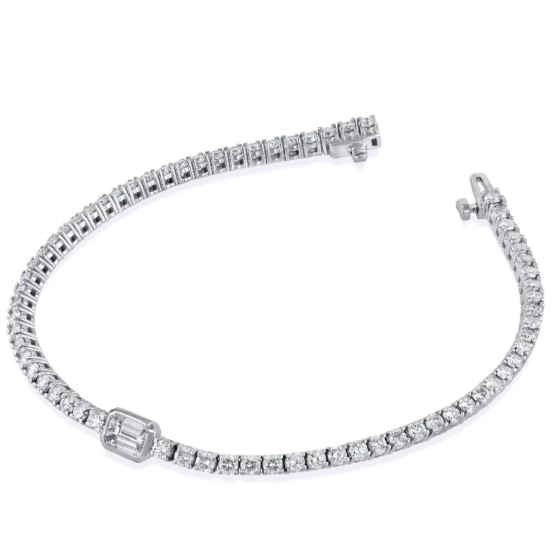 Ladies bracelets world brands-Center Emerald Cut Diamond White Gold Tennis Bracelet