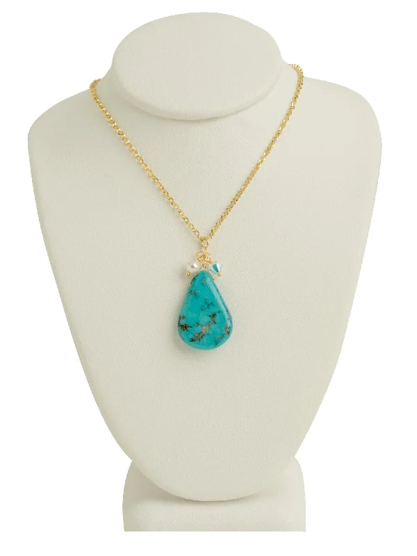 Ladies necklaces strand mixes-Turquoise Teardrop Stone Necklace