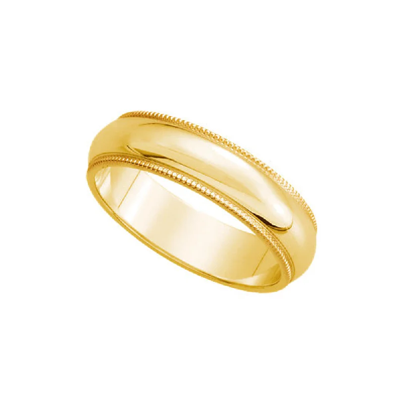 Ladies rings minimalist looks-5mm Milgrain Edge Domed Band in 14k Yellow Gold