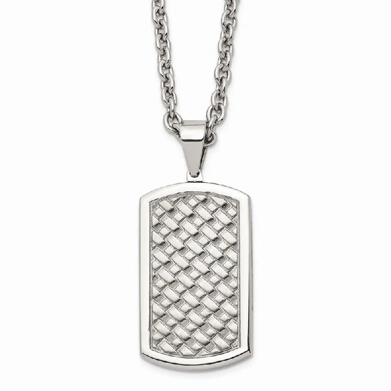 Ladies necklaces wedding essentials-Stainless Steel Polished Weaved Pattern Dogtag Necklace