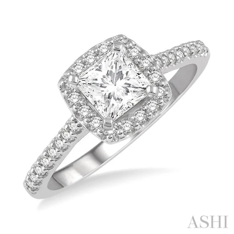 Ladies engagement rings Eastern charm-1/3 Ctw Square Shape Diamond Semi-Mount Engagement Ring in 14K White Gold