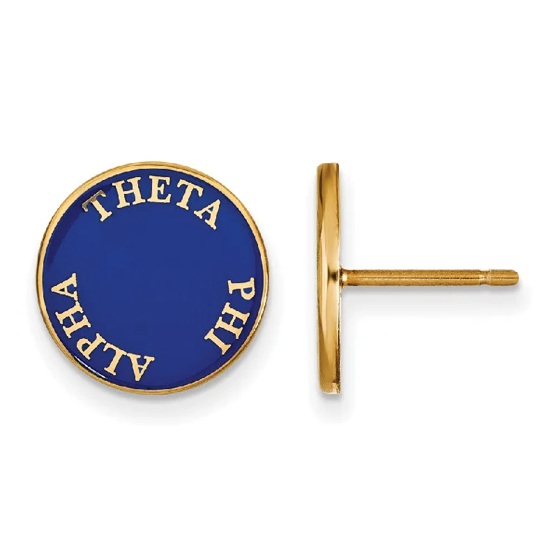 Ladies earrings rose gold-14K Plated Silver Blue Enamel Theta Phi Alpha Post Earrings