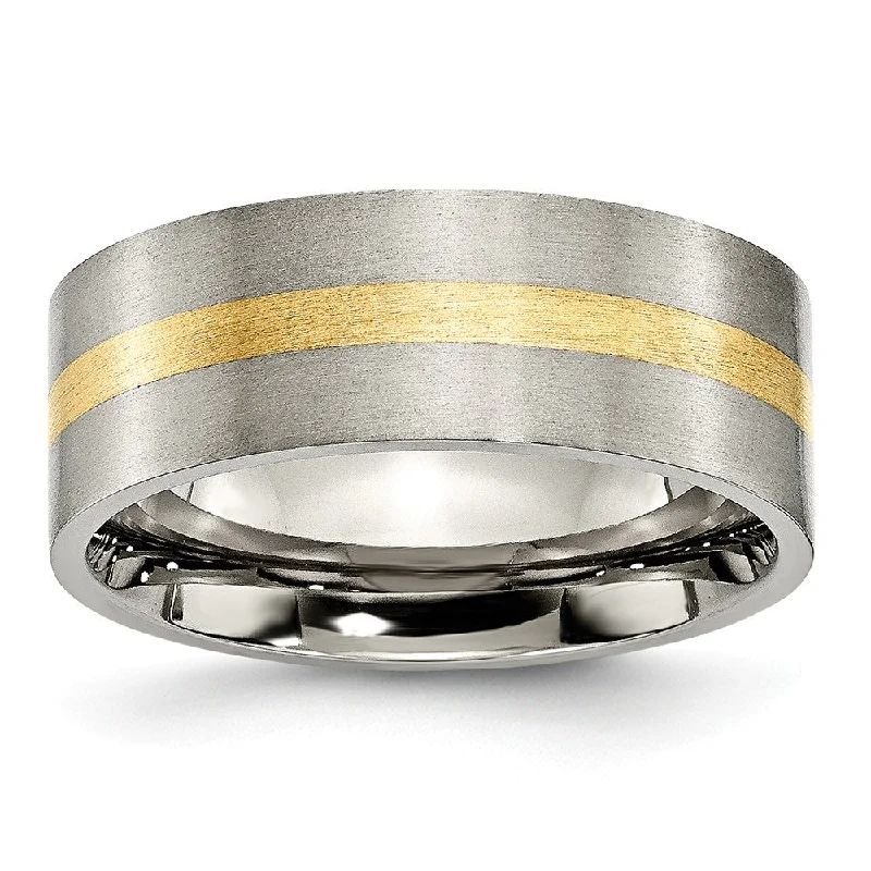 Ladies rings casual vibes-Titanium and 14K Gold, 8mm Flat Unisex Satin Finish Comfort Fit Band