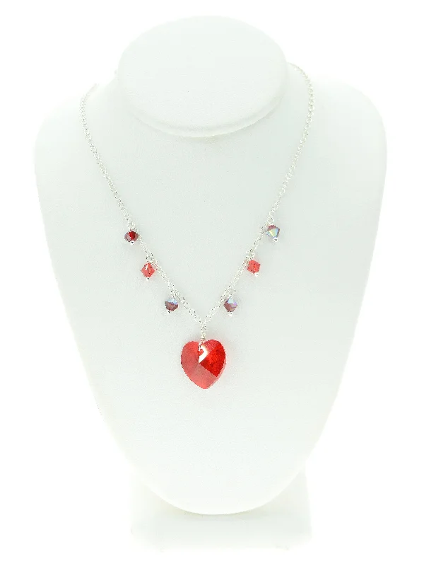 Ladies necklaces jade styles-Red Crystal Heart Charm Necklace