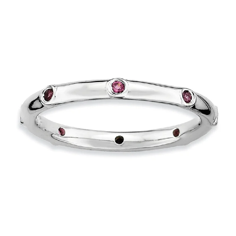 Sterling Silver Stackable Rhodolite Garnet Accent 2.25mm Band