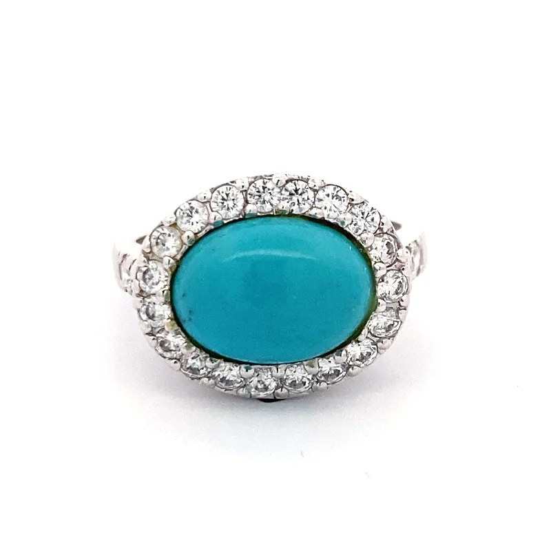 Ladies rings gold designs-Estate Turquoise and CZ Ring in Silver