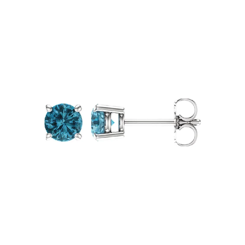 Ladies earrings gold designs-5mm Round Blue Zircon Stud Earrings in 14k White Gold