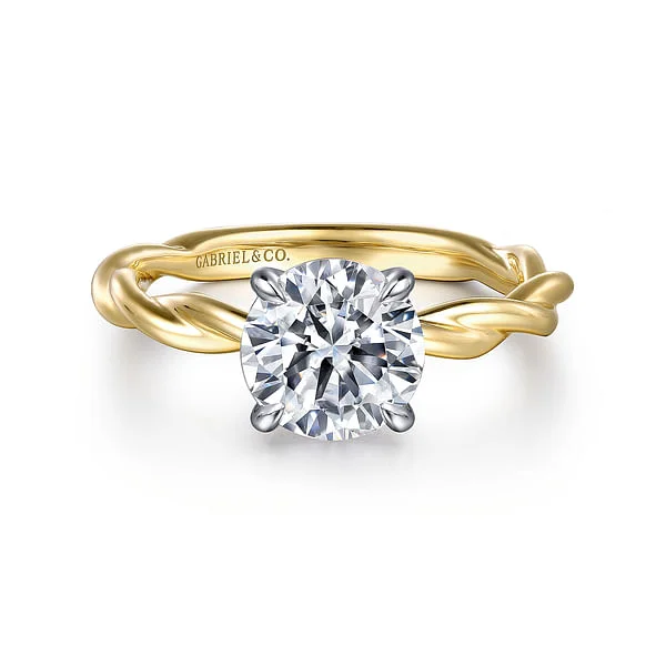 Ladies engagement rings halo designs-14K White-Yellow Gold Twisted Round Diamond Engagement Ring