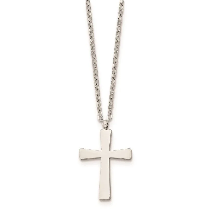 Ladies necklaces hot picks-Stainless Steel Polished Small Cross 18in Necklace