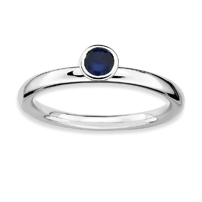 Ladies rings minimalist trends-Stackable High Profile 4mm Created Sapphire Silver Ring