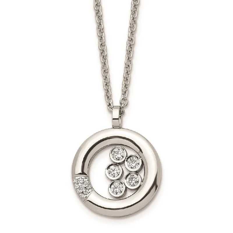 Ladies necklaces Eastern flair-Stainless Steel Polished Circle CZ Necklace