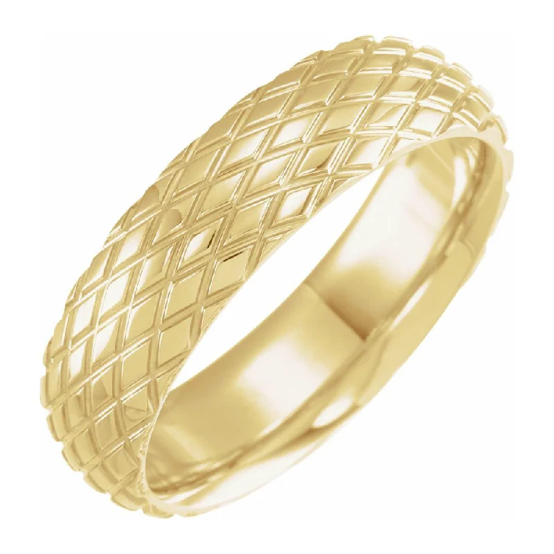 Ladies rings 2025 trends-6mm 14K Yellow Gold Crisscross Patterned Comfort Fit Band