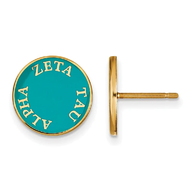 Ladies earrings geometric shapes-14K Plated Silver & Blue-Green Enamel Zeta Tau Alpha Post Earrings