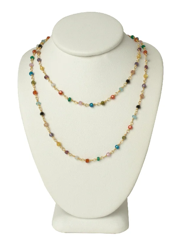 Ladies necklaces diamond drops-LONG Natural Multi Gemstone Gold Necklace