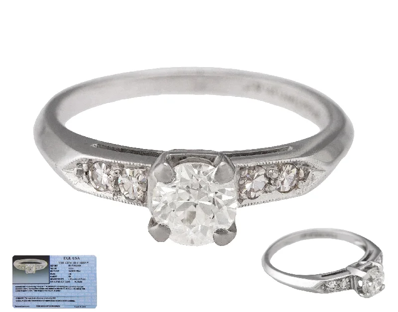 Ladies engagement rings lab diamonds-Ladies Modern Platinum 0.50ct G-H SI1 Old European Diamond Engagement Ring EGL