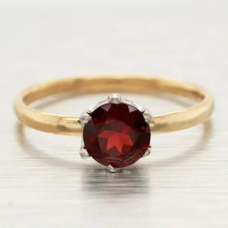 Ladies engagement rings investment pieces-Antique Art Deco 0.70ct Garnet Engagement Ring - 14k Yellow Gold Solitaire Style