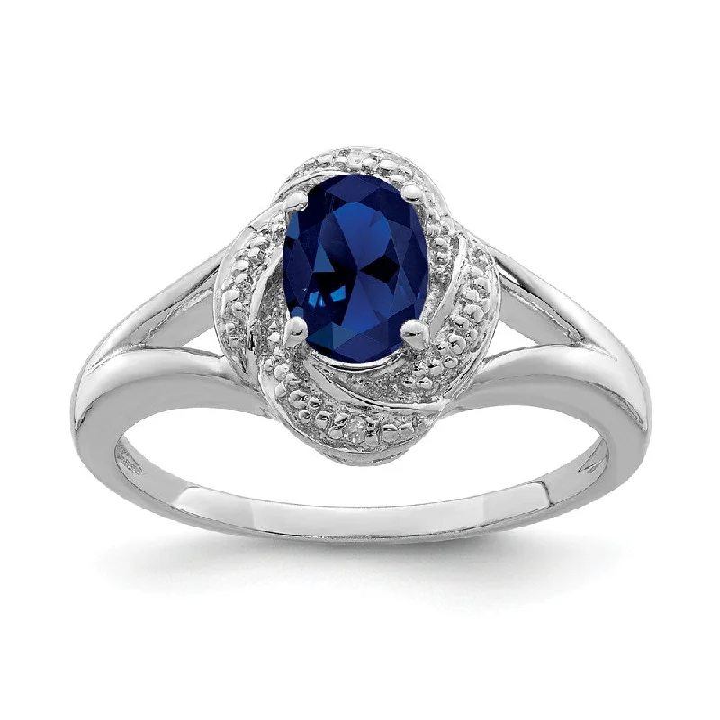 Ladies rings engagement choices-Sterling Silver .01 Ctw Diamond & Oval Created Sapphire Ring