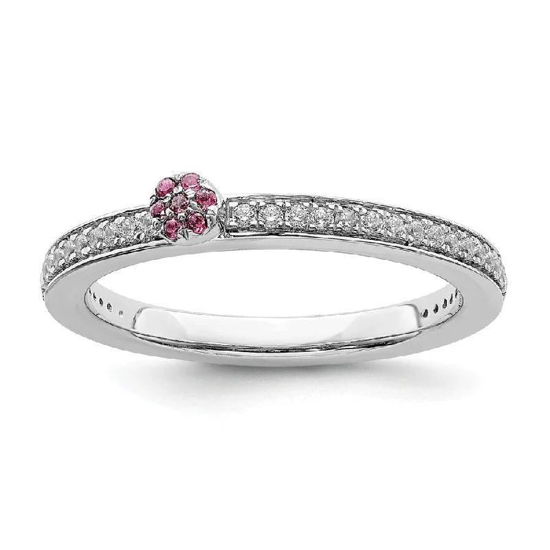 Ladies rings heart shapes-14k White Gold, Pink Tourmaline & 1/8 Ctw Diamond Stackable Ring