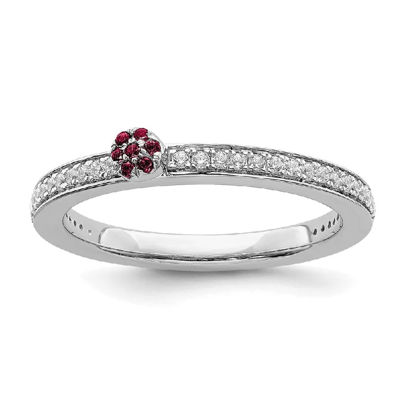 Ladies rings rose gold-14k White Gold, Created Ruby & 1/8 Ctw Diamond Stackable Ring