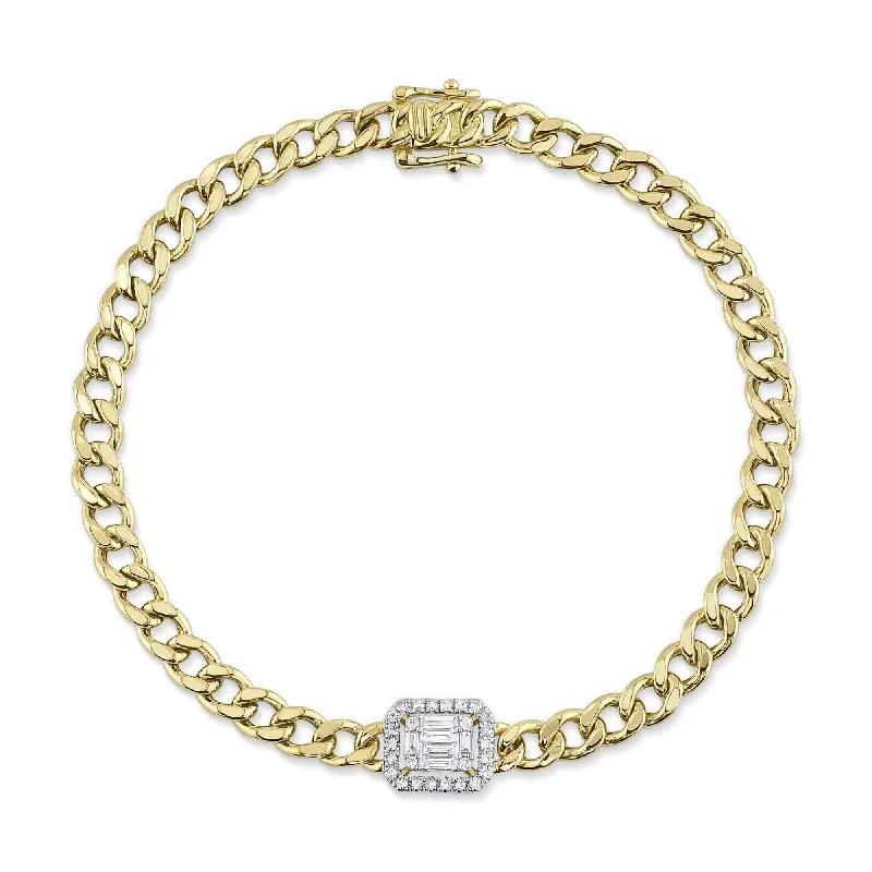 Ladies bracelets memory value-14kt. yellow gold Diamond pave and diamond Baguette link Bracelet / 0.30ct TW Diamond Pave