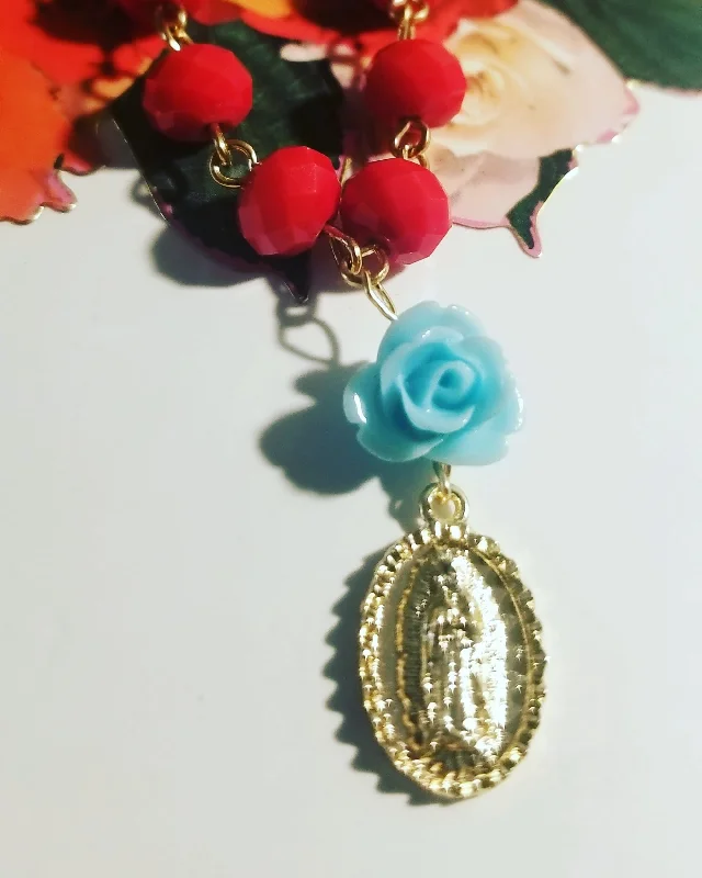 Ladies necklaces allergy-safe-Virgen Guadalupe Rosary Charm Necklace