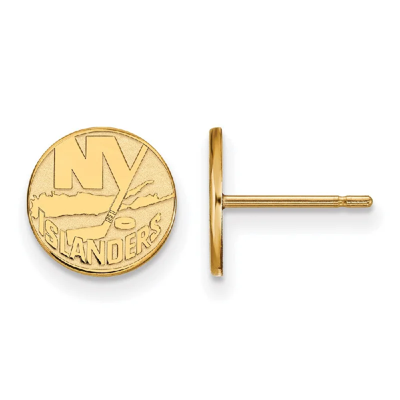 Ladies earrings stylish trends-SS 14k Yellow Gold Plated NHL New York Islanders XS Post Earrings