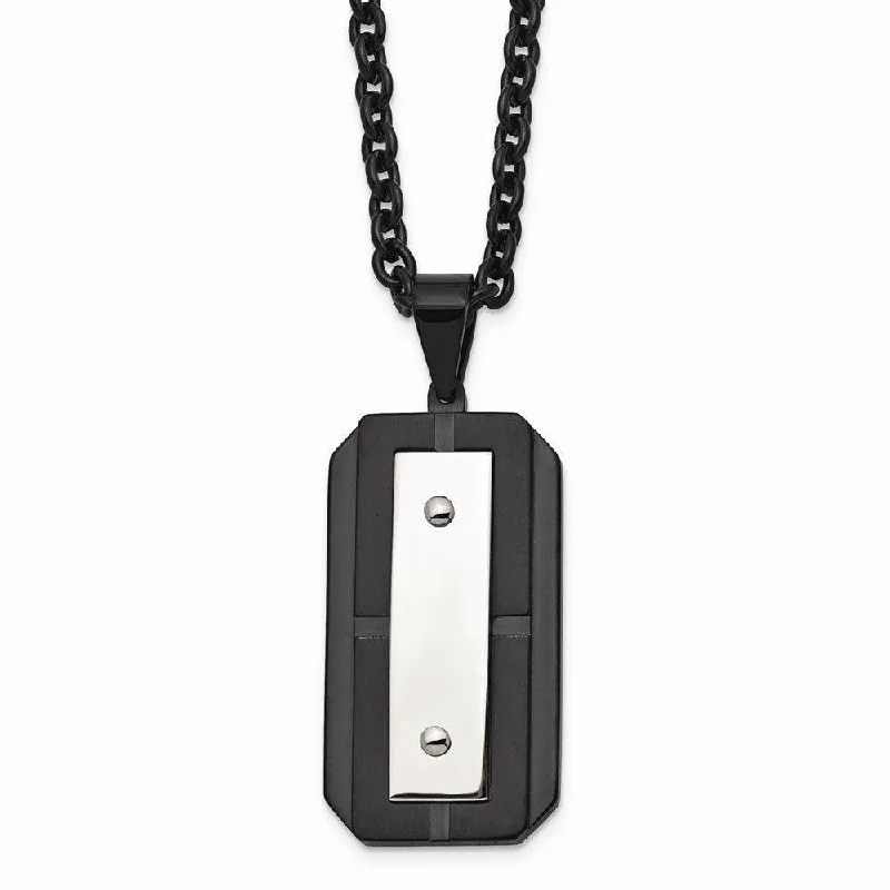 Ladies necklaces sleek modern-Stainless Steel Brushed Polished Black IP-plated Dog Tag Necklace