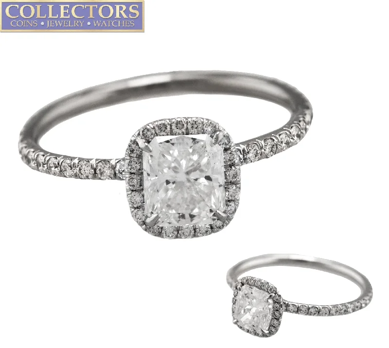 Ladies engagement rings gold bands-Exquisite Ladies Estate Platinum 950 0.80 CT Radiant Cut Diamond Engagement Ring