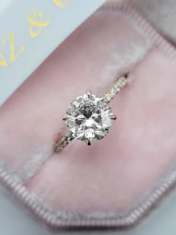 Ladies engagement rings statement rings-2.54 Carats Lab Grown Round Brilliant Cut Micropave Side Stones Hidden Halo Diamond Engagement Ring