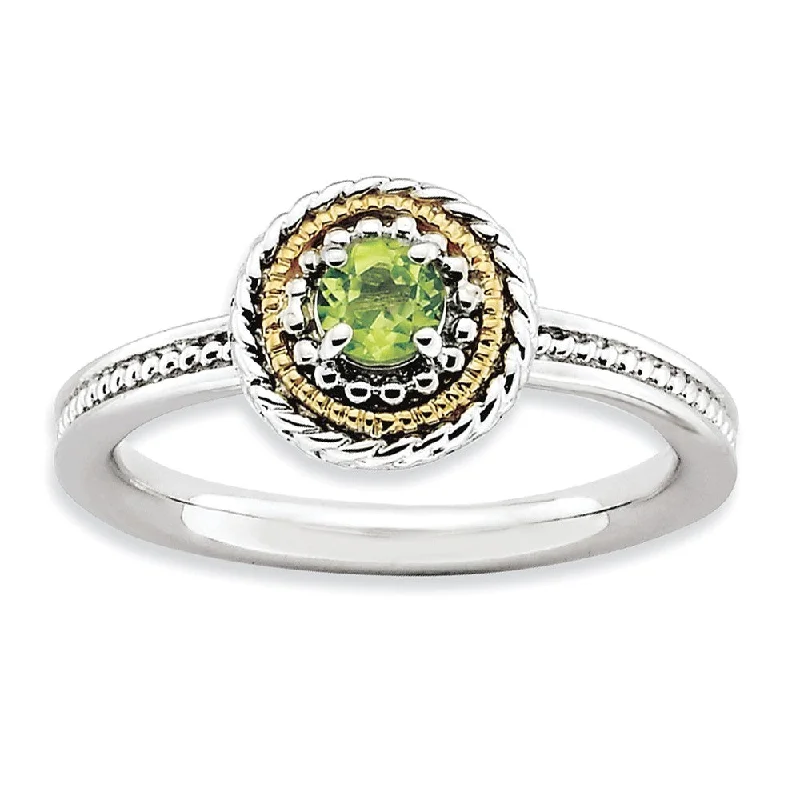 Ladies rings natural stones-Sterling Silver & 14K Gold Plated Stackable Peridot Ring