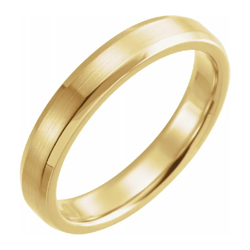 Ladies rings creative designs-4mm 14K Yellow Gold Beveled Edge Satin Comfort Fit Band