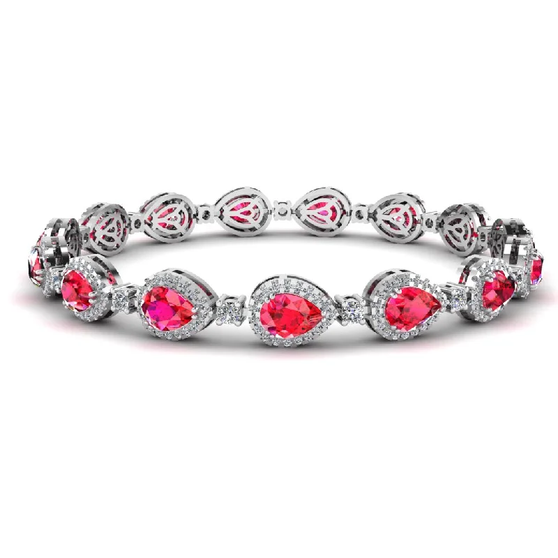 Ladies bracelets wedding essentials-Halo Pear Shape 9 Carat Ruby and Diamond Halo Bracelet BRHAPSR