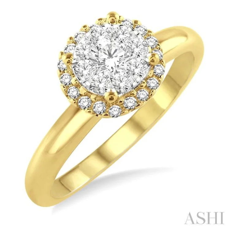 Ladies engagement rings vintage charm-1/3 Ctw Lovebright Round Cut Diamond Engagement Ring in 14K Yellow and White gold