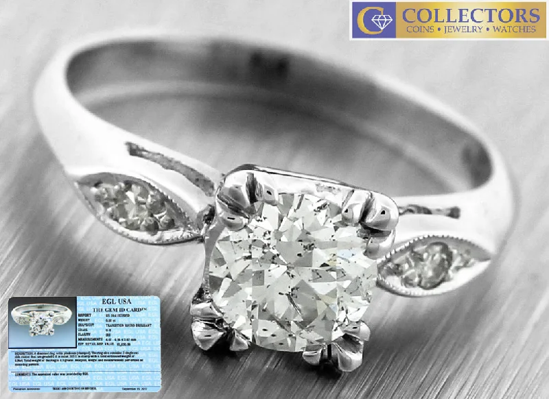 Ladies engagement rings classic designs-Ladies Vintage Estate Platinum 0.93ctw Diamond Engagement Ring EGL USA