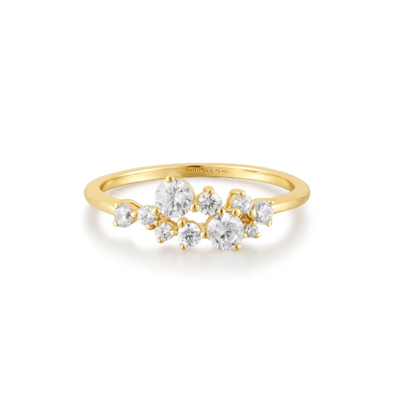 Ladies rings luxury brands-Cubic Zirconia Cluster Ring in Yellow Gold by Ania Haie