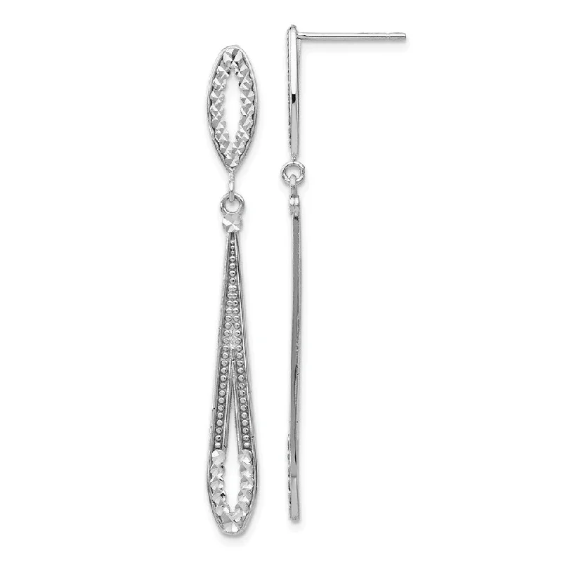 Ladies earrings budget picks-Long Textured and Diamond-cut Dangle Post Earrings in 14k White Gold