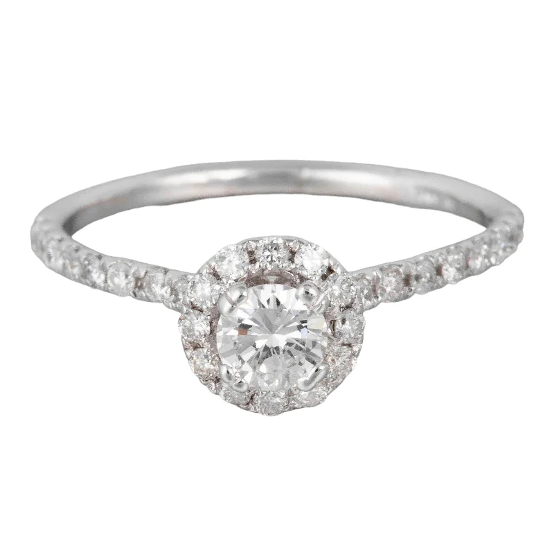 Ladies engagement rings affordable finds-Modern Estate 14k White Gold Diamond Halo Engagement Ring 0.66ctw Size 6